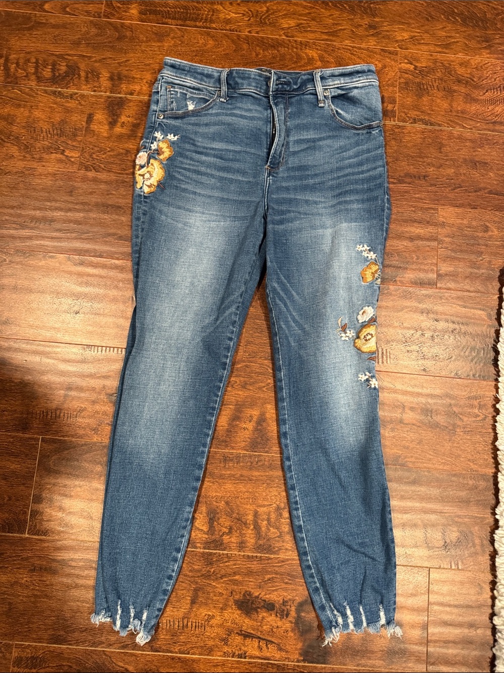 Abercrombie & Fitch Blue Denim Jeans with Yellow Floral Embroidery